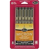 Sakura Pigma 50035 Micron Blister Card Ink Pen Set, Black, 01 6CT