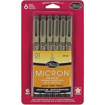 Sakura Pigma 50035 Micron Blister Card Ink Pen Set, Black, 01 6CT