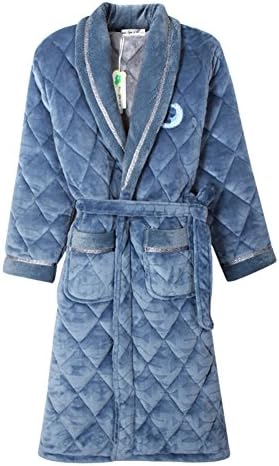 Men's winter night-robe thicken coral nightwear men's bath robe-Blue XL-Apply Height:66.9in