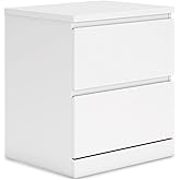 Signature Design by Ashley Onita 2-Drawer White Nightstand Bedside Table | Hardware-free modern small nightstand, Smooth-gliding ball-bearing drawers, Durable engineered wood