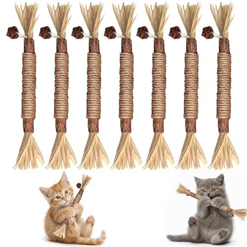 KIZCGE 7PCS Natural Silvervine Dental Sticks, Juguetes para Masticar Gatos | Cuidado Dental y Limpieza de Dientes - Mordedera para Gato, Bite Resistant, Relieve Anxiety, Boost Appetite