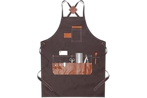 boshiho Barber Shop Apron with Pockets Arist Painting Beauty Salon Aprons for Women/Men Utility Work Apron (Canvas Coffee)