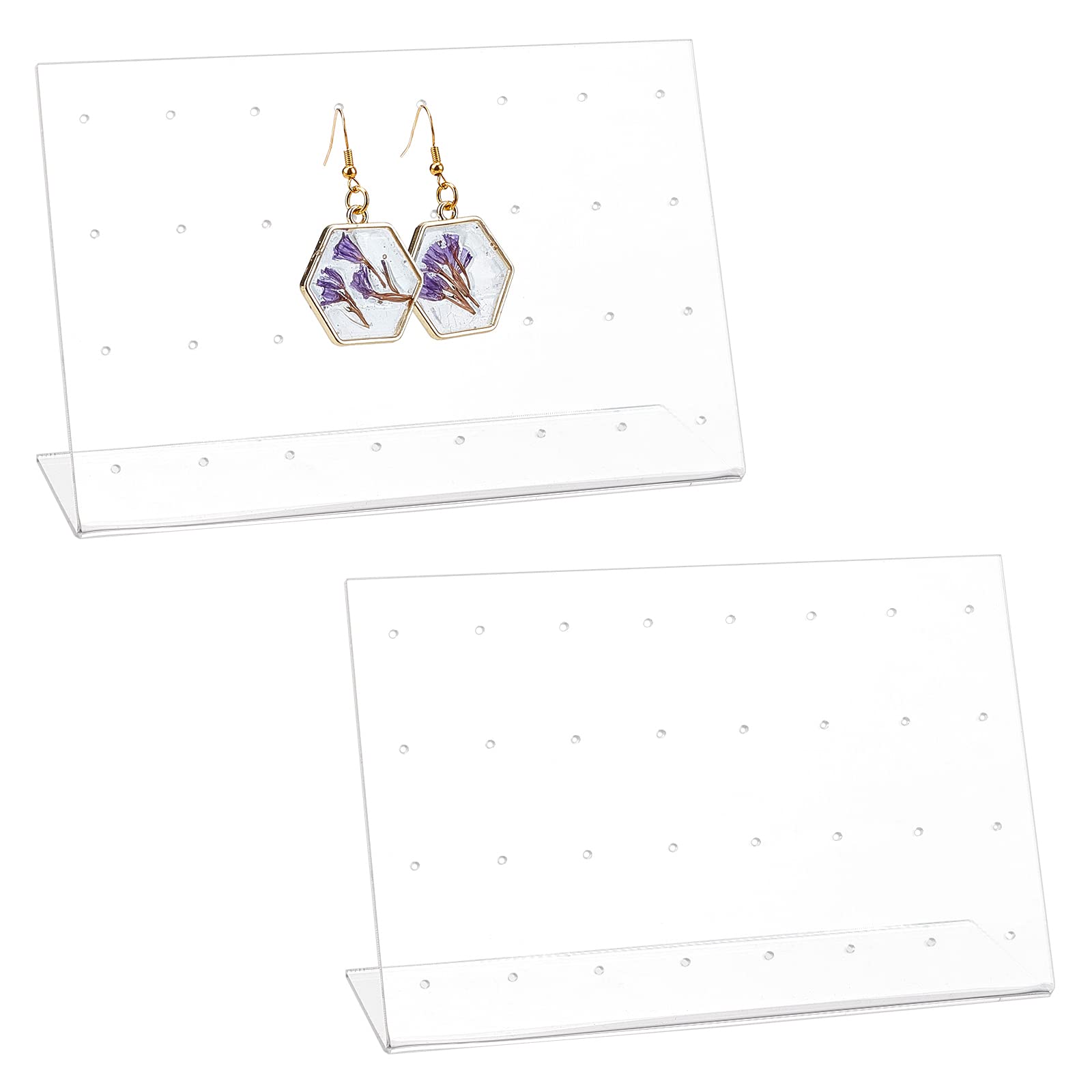 NBEADS 2 Pcs L-Shaped Earring Display Stand, 32 Holes Acrylic Jewelry Organizer Stands Earring Clip on Holders for Retail Show Personal Use Shooting Props, 15x5.5x9cm