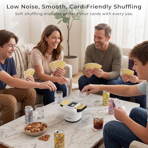 TINYLENS Automatic Card Shuffler for 1-4 Decks, Rechargeable, Large Capacity, Low Noise & Portable, for Poker, Blackjack, UNO and More, Includes 2 Golden Decks