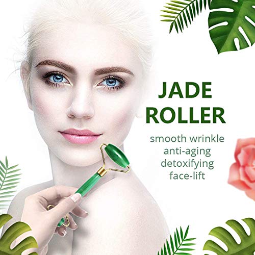 Jade Roller for Face, Deyace Gua Sha Scraping Massage Tool Anti-aging 100% Natural Jade Stone - Lymphatic Drainage, Wrinkle, Puffiness, Therapy with Magnetic Case - Thumbnail 2