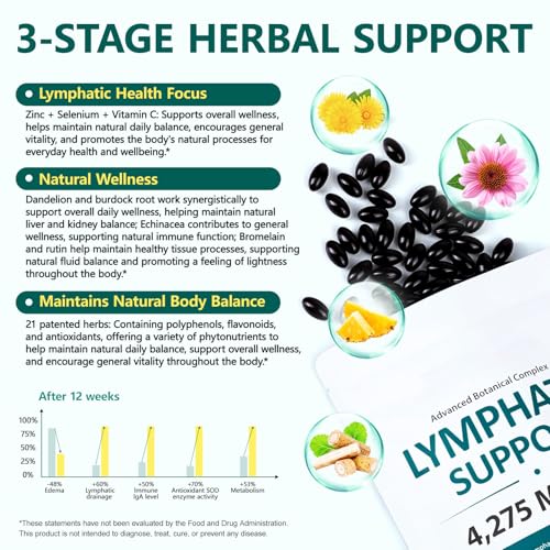 Lymph System Support Supplement 240 Softgels- 21-in-1 Herbal Blend Lymphatic Supplement with Dandelion, Burdock Root - Support Immune & Healthy Energy Levels, Promotes Internal Circulation