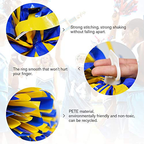 ANALAN 15 Colors Pack of 2 Plastic Cheerleading Pom Poms for Sport Team Kids Adult (Red Black and Silver) - Thumbnail 3