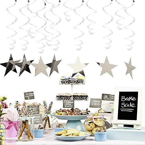BEISHIDA Silver Star Hanging Swirl Decorations,Hanging Silver Party Supplies for Graduation Wedding Baby Shower Decorations, Pack of 15
