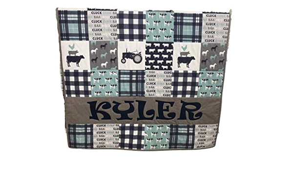 Minky Baby Blanket Tractor Cow Plaid Patchwork Baby Quilt Boy Crib Bedding Baby Boy Blanket Farm Life Baby Quilt Blue Gray Grey Bedding Home Living Stokfella Com