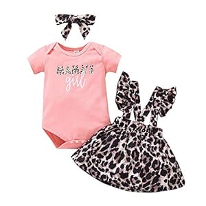 puseky 0-18M Pasgeboren Baby Meisjes Bloemen Ruffle Romper+Jarretel Rok+Hoofdband Outfits Set, roze, 12-18 Maanden