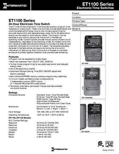 Intermatic ET1125C 24-Hour 30-Amp Electronic Time Switch, 120-277 VAC, NEMA 1