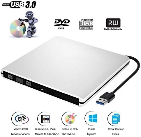 External DVD CD Drive USB 3.0 Burner Writer Drive Player for Laptop/ Desktop / Macbook / Mac OS / Windows10 /8/ 7 / XP / Vista