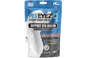 PetEyez Vitamin Tear Stain Remover Vitamin Treats for Dogs - Support Eye Health & Reduce Itching & Tear Stain Buildup - 100% Natural Dog Treats w/Superfoods & Antioxidants - Whitefish Flavor - 1oz