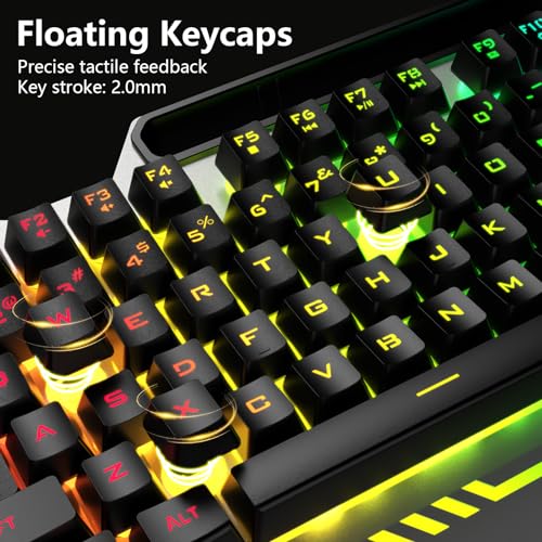 AULA Gaming Keyboard and Mouse, 104 Keys RGB Backlit Computer Keyboard with Numeric Keypad, All-Metal Panel Wired PC Keyboard for Laptop Win XP/7/8/10, T102