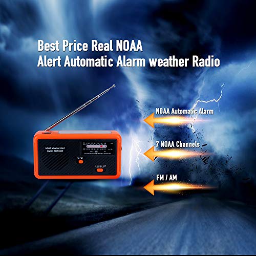 Portable Emergency Solar Weather Radio Hand Crank Self Powered Earthquake AM/FM/NOAA Radios, LED Flashlight, SOS Alarm, Reading Lamp and 1000mAh Power Bank for Emergency Indoor Outdoor (Orange&Black)