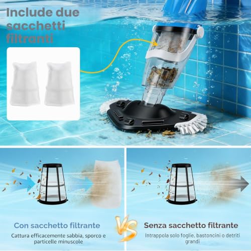 TLPEMN Wireless Pool Vacuum Cleaner, Dual Modes with 31 cm Triangle Brush & Crevice Nozzle, Automatic Immersion Start, 80 min Autonomy, Telescopic Rod 139-199 cm