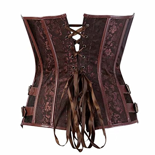 jutrisujo-Corsetto-Steampunk-Donna-Pelle-Bustino-Corpetto-Sexy-Gothic-Halloween-Pirata-Top-Pirata-Halloween-Marrone