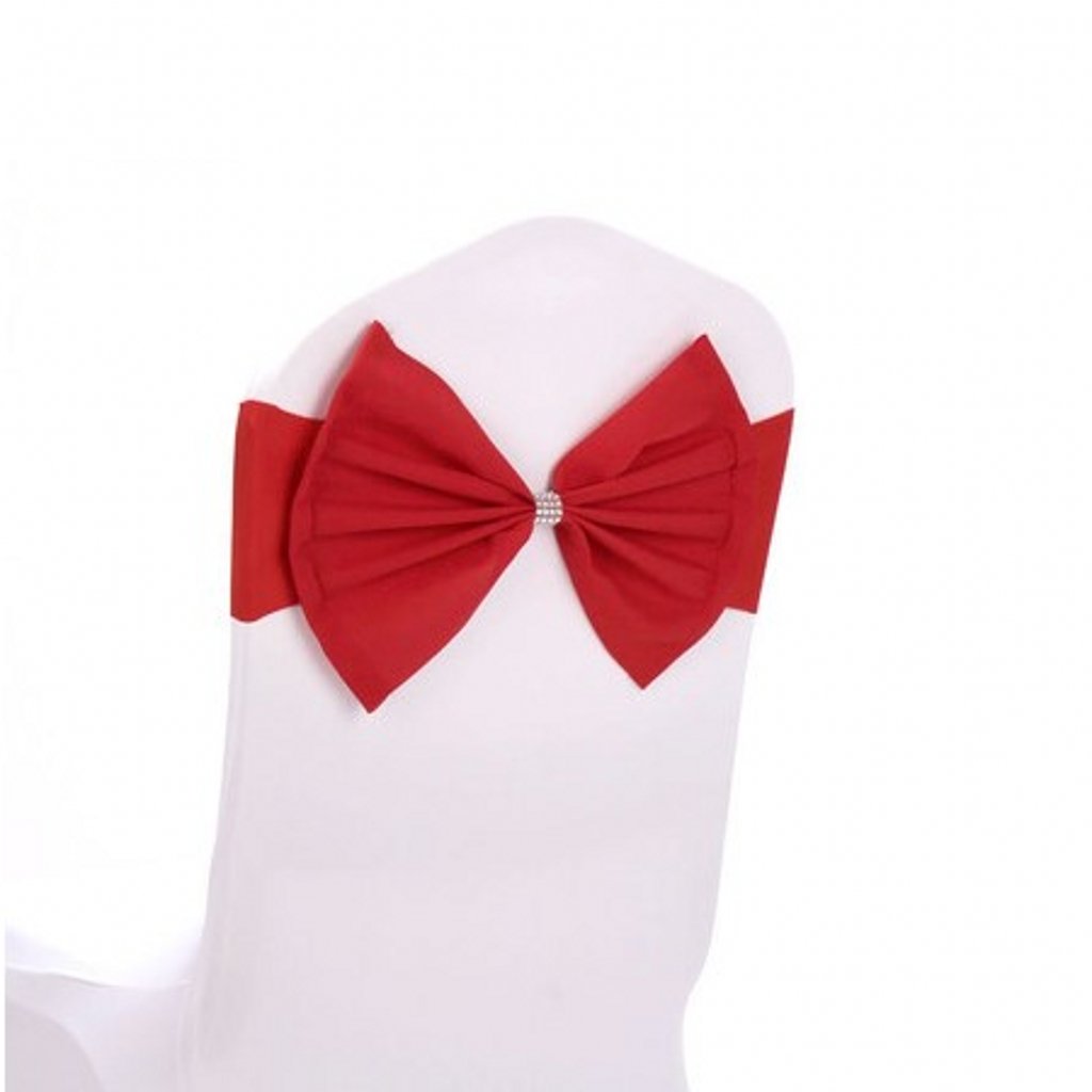 Photo 1 of Fvstar 10pcs Red Elastic Spandex Chair Bows Sashes for Wedding, Party, Birthday, Baby Shower, Event, Trade Show Decorations - Elegant Ribbons Tie Bands