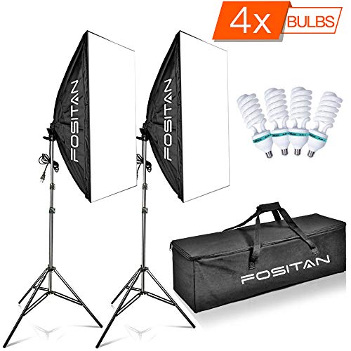 FOSITAN 50X70cm/20 X28 Softbox Studio Lights 1600W 5500K Continuous Lighting Kit with 4X E27 CFL Bulbs and 2M Light Stand for Photo Shooting Video Portrait Video Portrait for Photo Shooting Video Po