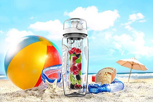 willceal Fruit Infuser Water Bottle 32oz Durable, Large - BPA Free Tritan, Flip Lid, Leak Proof Design - Sports, Camping (White) - Thumbnail 6