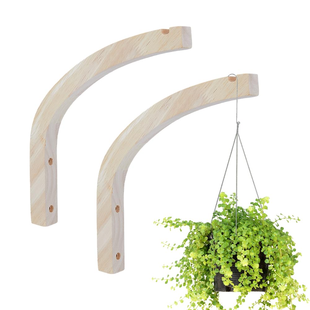 SUPERFINDINGS 4Pcs Wood Plant Hanger Wall Plant Hangers Indoor Wall Mounted Hanging Hooks Outdoor Hanging Brackets for Planters Lanterns 10 Inch