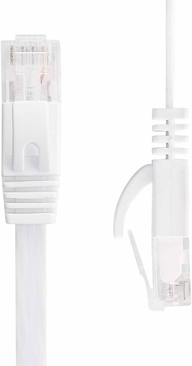 Cat 6 Ethernet Cable 100 ft Flat White, Slim Long Internet Network Lan patch cords, Solid Cat6 High Speed Computer wire with clips & Rj45 Connectors for Router, modem, faster than Cat5e/Cat5, 100 feet: Computers & Accessories