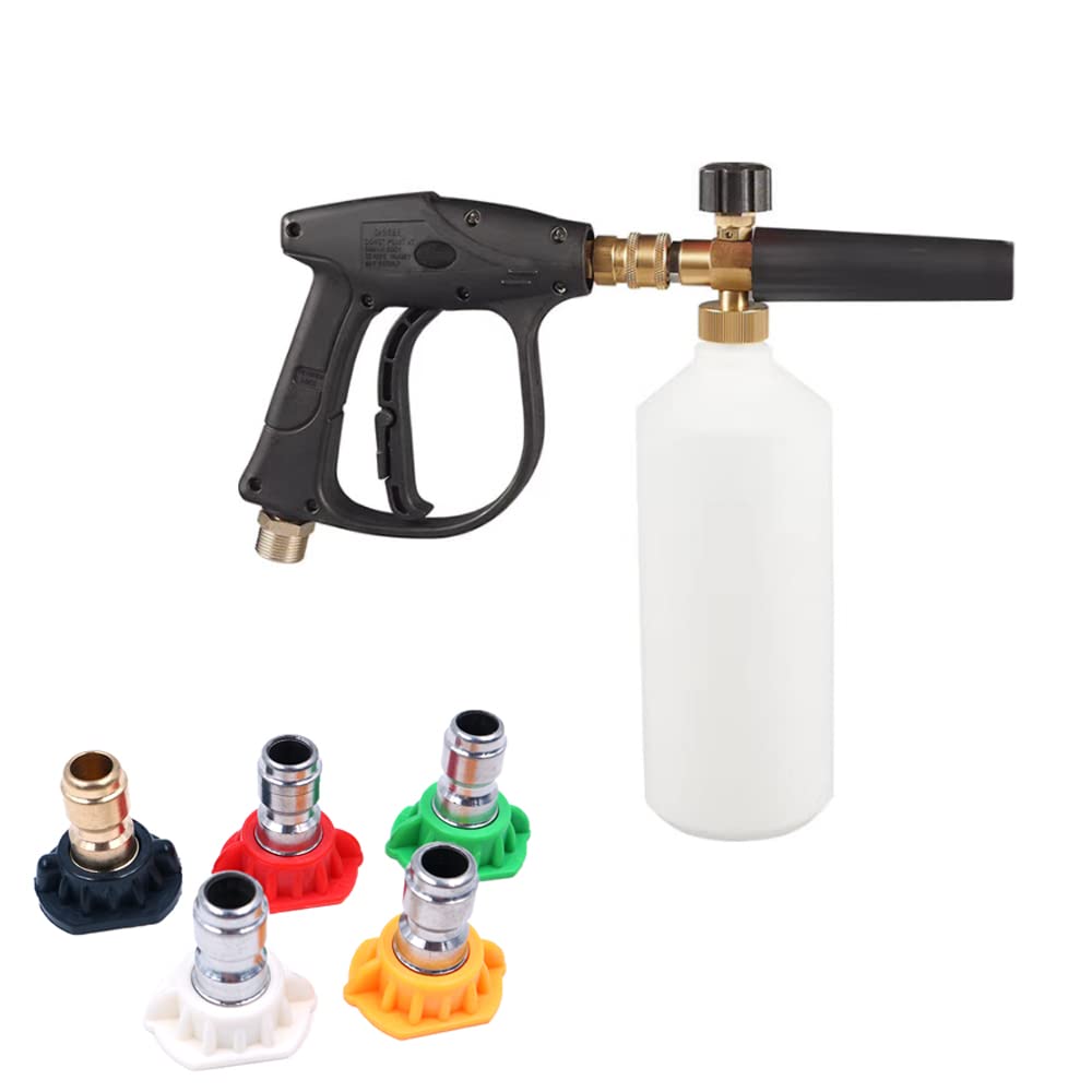 ZONADAH Foam Cannon M22 Gun Kit 1L Snow Foam Lance Foam Blaster High Pressure Car Washer Gun Adjustable Jet Wash Quick Release, 3000 PSI, with 5 Nozzle Tips