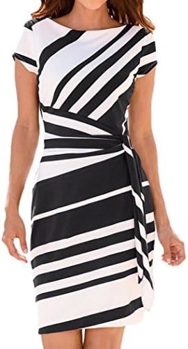Nikuya Women's Casual Mini Dresses Working Dresses Pencil Stripe Party Dress White Evening Dresses