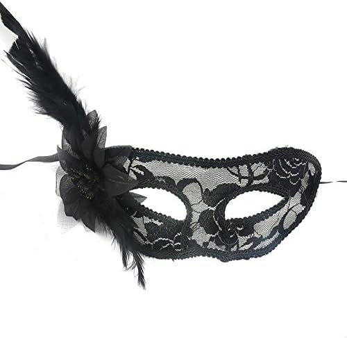 YiYi Operation Mysterious Black Lace Eye Feather Mask Floral Mardi Gras Venetian Masquerade Party Halloween