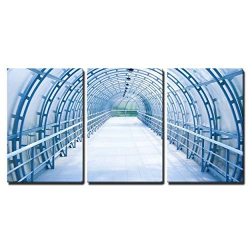 Blue Glass Corridor in Office Centre Home Art x3 Panels