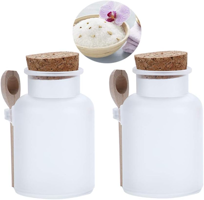2 Pcs 100ML 3.4OZ Frosted Transparent Empty Bath Salts Jar with Cork and Spoon Cosmetic Packaging Bottle Powder Storage Body Butter Container Canister Pots Tin