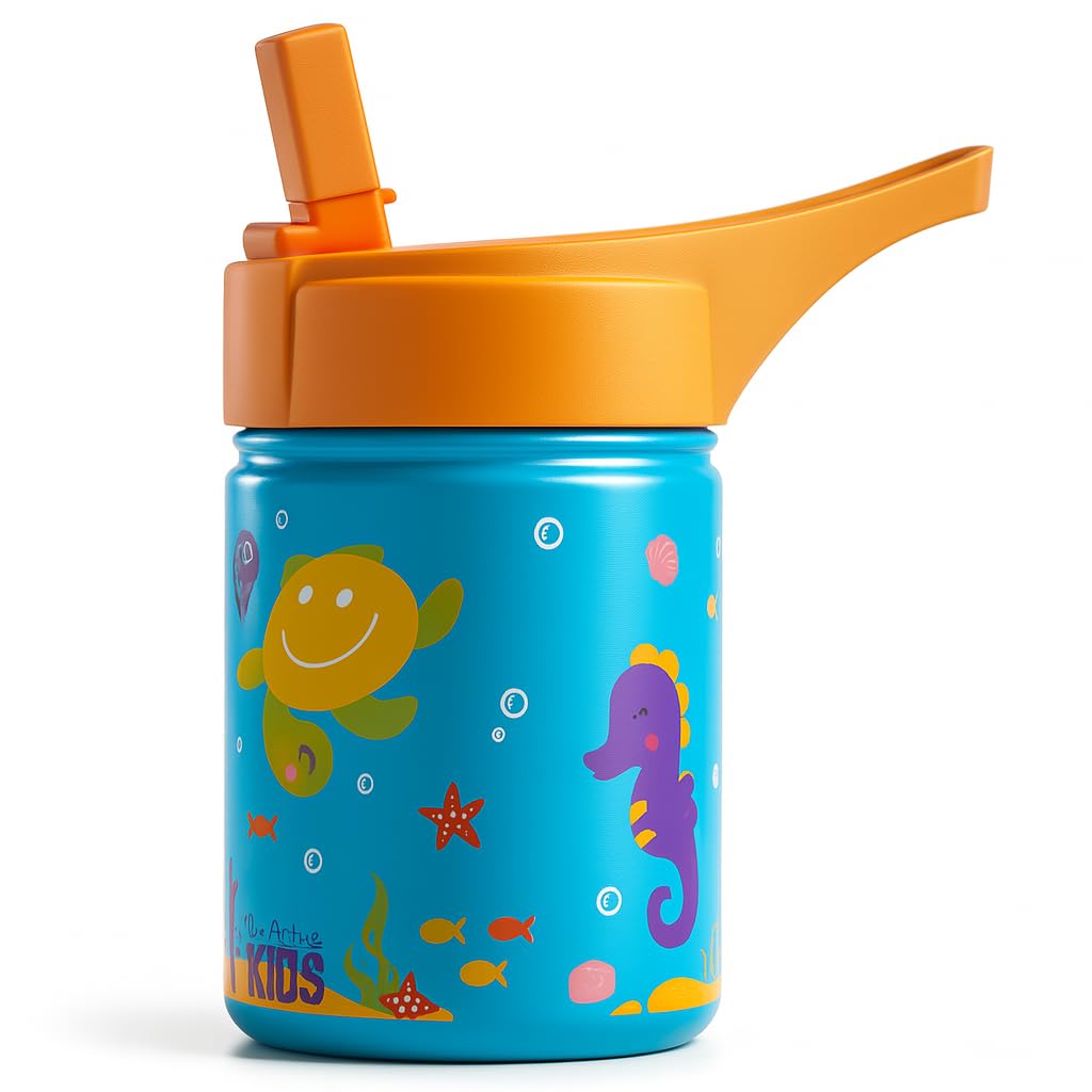 Be-Active Kids Water Bottle with straw – Kids Water Bottles Stainless Steel – Leakproof Upgraded Lid BPA Free – Childs water bottle – Childrens drink bottle Kid school girls boys (Blue)