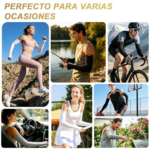 4 Pares Mangas para Brazos UV Hombre y Mujer, Mangas de Compresión UPF 50+, Seda de Hielo Transpirables para Running, Ciclismo y Deportes