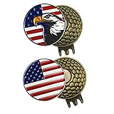 PINMEI 2 Sets of Golf Ball Markers with Magnetic Golf Hat Clips, American Flag and Eagle