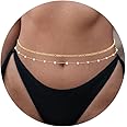 RLMOON 2PCS 18K Gold Plated Waist Chains for Women Gold Body Belly Chains for the Waist Adjustable Layered Waist Chain for Summer Beach Bikini