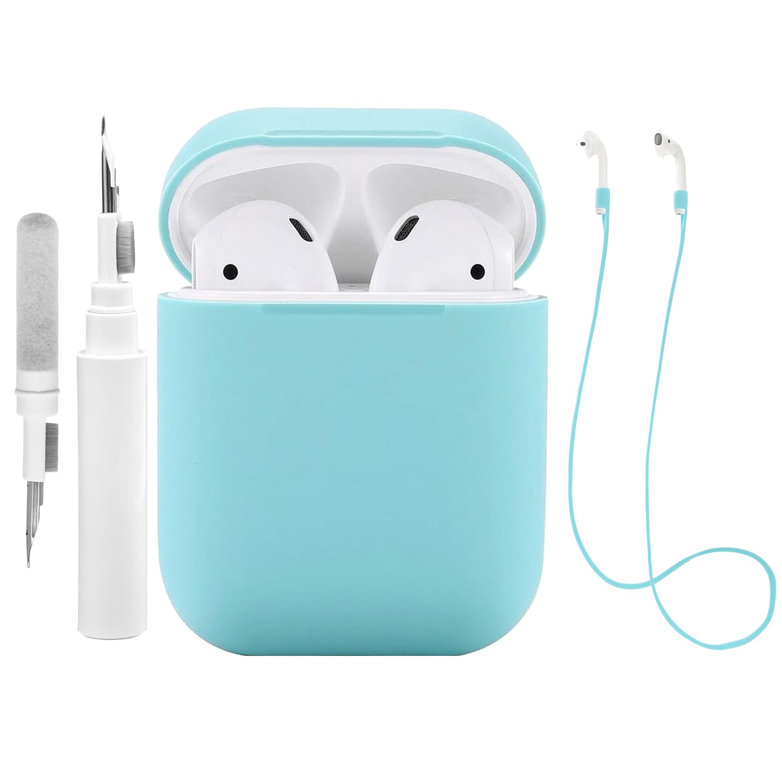 Teyomi Silicone Case Compatible with AirPods 2 & 1 with Cleaning Kit, Protective Case Compatible with Apple AirPods 2 with Sport Strap, Soft Cover Skin for Airpods 1 2 Case(Light Blue)