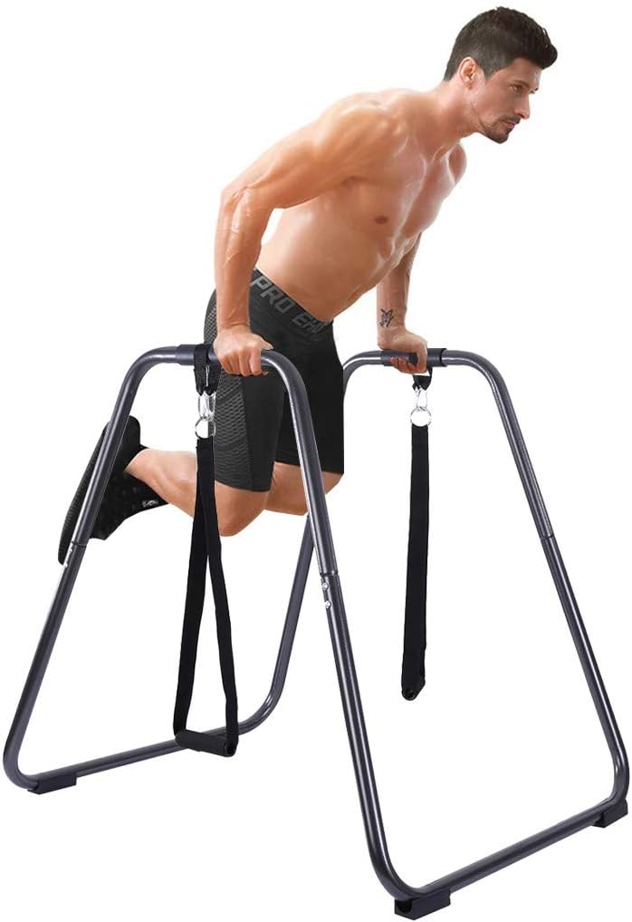 HOMBOM Dip Bars Fitness Dip Station Heavy Duty Strength Power Training Stand W/Slings Loops for Home Gym Workout 2 Dip Bars