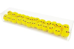 DearSun Pack of 24pcs, 1.1 inches High Mini Easter Chicks, Fluffy Chenille Little Tiny Chicks, Easter Bonnet Decorations Party Cake Decorations (Yellow)