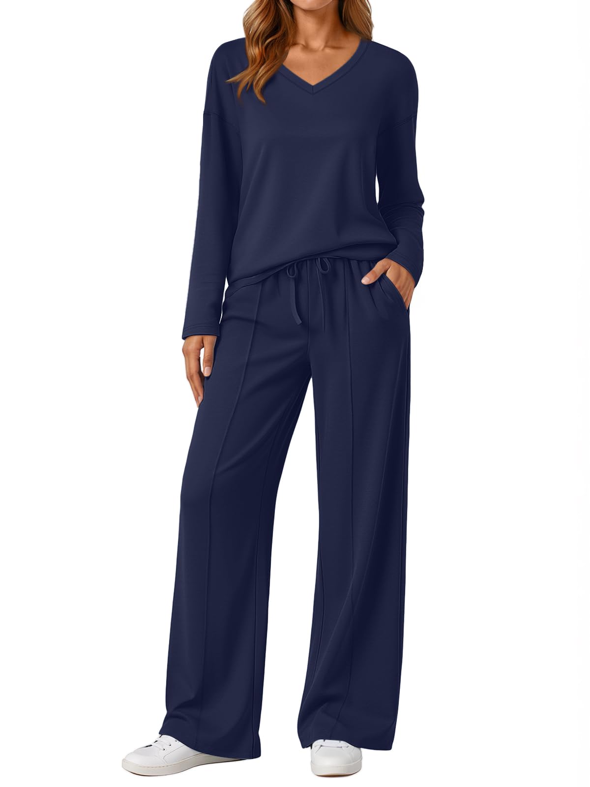 Photo 1 of AUTOMET Sweatsuits Women 2 Piece Outfit Fashion Travel Lounge Sets With Wide Leg Pants Airport Track Suits Fall Clothes 2026 Navy M