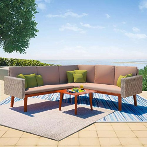 vidaXL Garten Sofagarnitur 4-TLG. Poly Rattan Grau Gartensofa Gartenmöbel Set – Bild 3