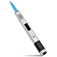 JOBON Torch Lighter,Long Jet Flame Refillable Butane Pen Lighter with Fire Lock Visible Gas Window Bracket for Candle Grill Cooking Camping (Butane Not Included) (White)