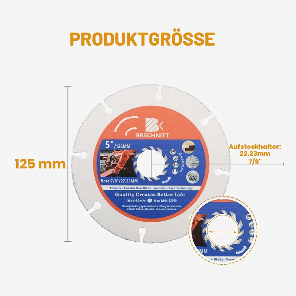 Multi Sägeblatt Trennscheibe 125mm- 2 Stück BRSCHNITT Winkelschleifer für Laminat Holz Kunststoff Nagelfest. 2