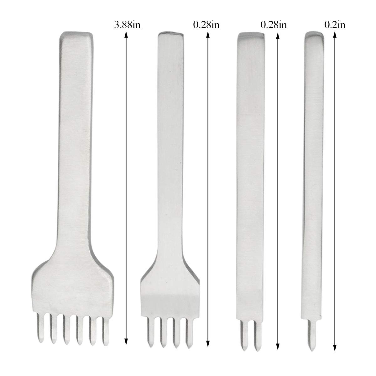 Poualss Leather Craft Tool Hole Punches 4pcs 4mm 1/2/4/6 Prong, Lacing Stitching Punch Tool, Lacing Stitching Chisel Set,Hand Working Hole DIY
