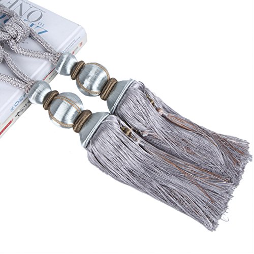 Bestmemories Paired Lantern Single Hanging Ball Tassels Curtains Buckle Sling Binding Lantern Tiebacks Handcrafted Braided Buckle Drapery Curtain Holdbacks Window Treatments for Home (Silver Gray)