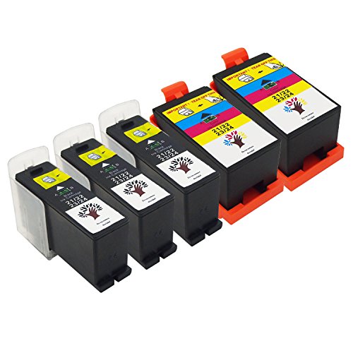 GREENSKY 5 Pack(3 Black & 2 Color) High Yield Compatible Ink Cartridge For Dell Series 21/ 22/ 23/ 24 P513w P713w V313 V313w V715w V515w