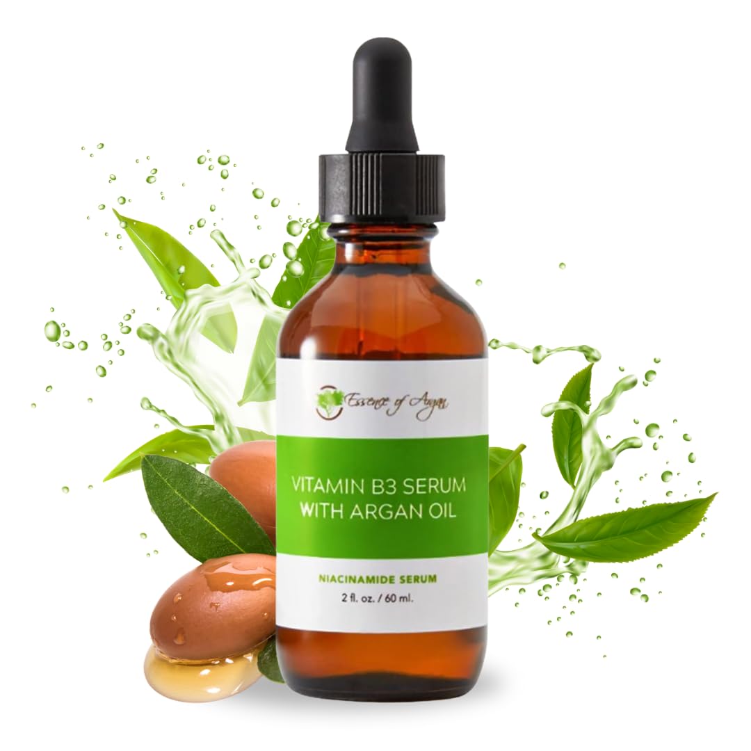 Essence of Argan B3 Vitamins Hyaluronic Acid Anti Aging Face Serum, Niacinamide Moisturizer for Wrinkles, Fine Lines & Premature Sun Damage, Pore Serum Minimizer - 2 fl. Oz. Dropper Bottle