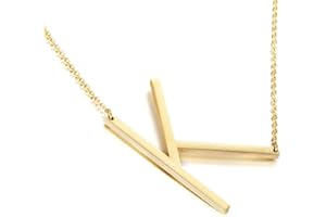 MOMOL Sideways Initial Necklace 18K Gold Plated Stainless Steel Large Big Letters Pendant Necklace Script Name Monogram Necklaces for Women