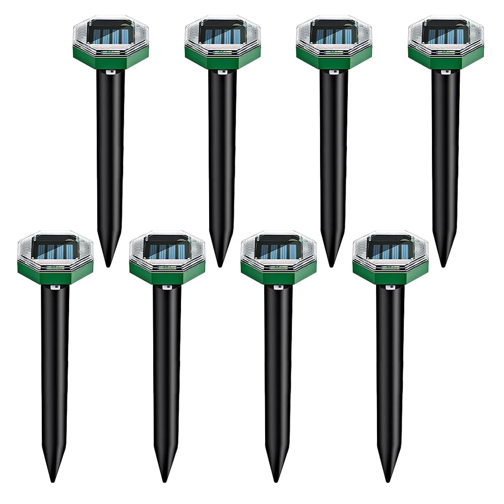 JOAASU Solar Ultrasonic Mole Repellent, 8 Pack Solar Mole Deterrent, Mole Deterrent Outdoor, Sonic Mole Repeller with Waterproof, Mole Deterrents for Gardens Suitable for Lawn, Garden, Yards