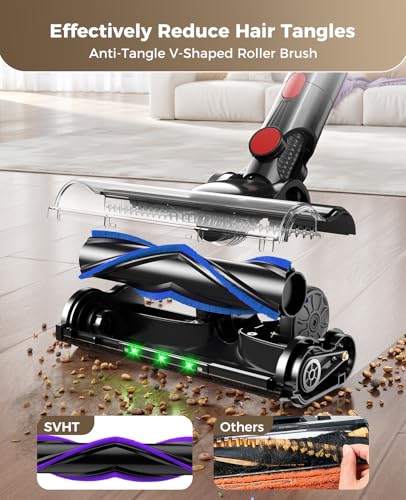 Cordless Vacuum Cleaner, 450W 40KPA Vacuum Cleaners for Home, 45Mins Lightweight Self-Standing Stick Vacuum with Advance Green Light, Rechargeable Battery Vac for Carpet, Pet Hair, Hardwood Floor-Blue