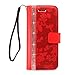 iPhone 6 Case, iPhone 6S case, iPhone 6 / 6S Wallet Case, Cellularvilla Shiny Diamond Bling [Credit Card Holder Slot] Protective Pu Leather Wallet Case for Apple iPhone 6 / 6S 4.7 inch - Red